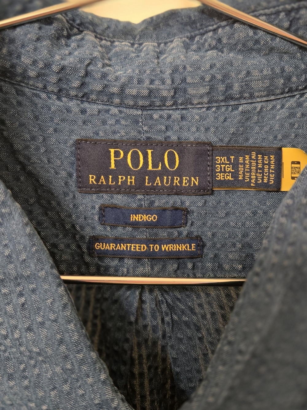 Polo Ralph Lauren Indigo Seersucker Short Sleeve Button-Down Shirt 3XLT - Picture 3 of 4